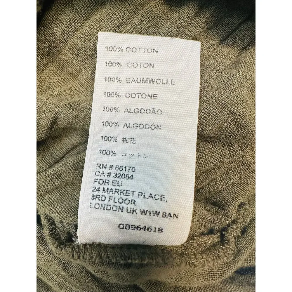 Free People Olive Green Billow Top Puffed Sleeves and Cropped Bubble Hem Size SM